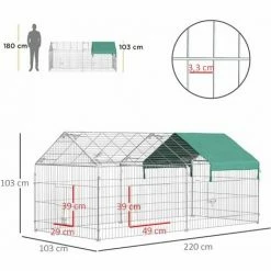 PawHut Parc Enclos Métal époxy Cage Extérieure Dim. 2,20L X 1,03l X 1,03H M 3 Portes Et Trappe Surface Abrité PE Vert - Vert -PawHut Soldes Boutique 38927036 3