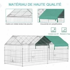 PawHut Parc Enclos Métal époxy Cage Extérieure Dim. 2,20L X 1,03l X 1,03H M 3 Portes Et Trappe Surface Abrité PE Vert - Vert -PawHut Soldes Boutique 38927036 4