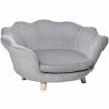PawHut Canapé Chien Lit Pour Chien Design Contemporain Coquillage Coussin Moelleux Amovible Piètement Bois De Pin Gris