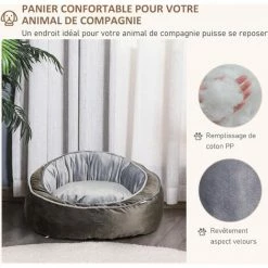 PawHut Panier Pour Chien Lit Pour Animaux De Compagnie Velours Hollandais Coton PP Gris - Gris -PawHut Soldes Boutique 42169152 4