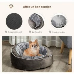 PawHut Panier Pour Chien Lit Pour Animaux De Compagnie Velours Hollandais Coton PP Gris - Gris -PawHut Soldes Boutique 42169152 5