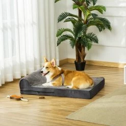 PawHut Panier Chien Lit Pour Animaux Canapé Chien Chat Coussin Amovible Lavable Velours Côtelé Mousse à Mémoire De Forme Gris - Gris -PawHut Soldes Boutique 42169154 2