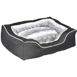 PawHut Panier Chien Lit Pour Animaux Canapé Chien Chat Coussin Amovible Lavable Peluche Coton PP Tissu Polyester Noir Gris