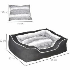 PawHut Panier Chien Lit Pour Animaux Canapé Chien Chat Coussin Amovible Lavable Peluche Coton PP Tissu Polyester Noir Gris -PawHut Soldes Boutique 42169155 3