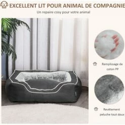 PawHut Panier Chien Lit Pour Animaux Canapé Chien Chat Coussin Amovible Lavable Peluche Coton PP Tissu Polyester Noir Gris -PawHut Soldes Boutique 42169155 4