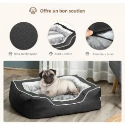 PawHut Panier Chien Lit Pour Animaux Canapé Chien Chat Coussin Amovible Lavable Peluche Coton PP Tissu Polyester Noir Gris -PawHut Soldes Boutique 42169155 5