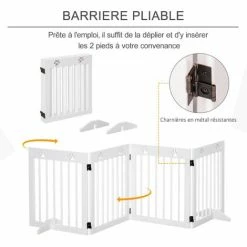 PawHut Barrière De Sécurité Pour Animaux - Barrière Modulable Pliable 4 Panneaux - Motif Patte - 2 Pieds Support - Bois De Pin Blanc 5 PawHut Barrière De Sécurité Pour Animaux - Barrière Modulable Pliable 4 Panneaux - Motif Patte - 2 Pieds Support - Bois De Pin Blanc -PawHut Soldes Boutique 42169160 4