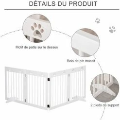 PawHut Barrière De Sécurité Pour Animaux - Barrière Modulable Pliable 4 Panneaux - Motif Patte - 2 Pieds Support - Bois De Pin Blanc 6 PawHut Barrière De Sécurité Pour Animaux - Barrière Modulable Pliable 4 Panneaux - Motif Patte - 2 Pieds Support - Bois De Pin Blanc -PawHut Soldes Boutique 42169160 5