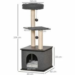 PawHut Arbre à Chat Centre D'activité Griffoirs Grattoirs H104 Cm Gris - Gris -PawHut Soldes Boutique 42169161 3