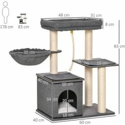 PawHut Arbre à Chat Avec Griffoir En Sisal Niche Lit Pour Chat Hamac Corde D'escalade Plateformes Panneaux Particules Coussins Gris - Gris 4 PawHut Arbre à Chat Avec Griffoir En Sisal Niche Lit Pour Chat Hamac Corde D'escalade Plateformes Panneaux Particules Coussins Gris - Gris -PawHut Soldes Boutique 42169163 3