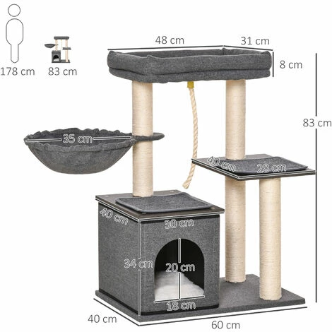 PawHut Arbre à chat avec griffoir en sisal niche lit pour chat hamac corde d'escalade plateformes panneaux particules coussins gris - Gris PawHut Arbre à Chat Avec Griffoir En Sisal Niche Lit Pour Chat Hamac Corde D'escalade Plateformes Panneaux Particules Coussins Gris - Gris -PawHut Soldes Boutique 42169163 3