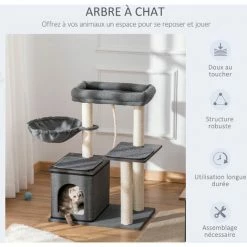 PawHut Arbre à Chat Avec Griffoir En Sisal Niche Lit Pour Chat Hamac Corde D'escalade Plateformes Panneaux Particules Coussins Gris - Gris 5 PawHut Arbre à Chat Avec Griffoir En Sisal Niche Lit Pour Chat Hamac Corde D'escalade Plateformes Panneaux Particules Coussins Gris - Gris -PawHut Soldes Boutique 42169163 4