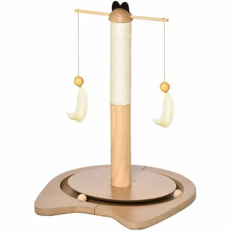 PawHut Poteau à griffer pour chat - poteau à chat en sisal avec jeu 2 boules et 2 plumes suspendues rotatives MDF aspect bois PawHut Poteau à Griffer Pour Chat - Poteau à Chat En Sisal Avec Jeu 2 Boules Et 2 Plumes Suspendues Rotatives MDF Aspect Bois -PawHut Soldes Boutique 42169165 1