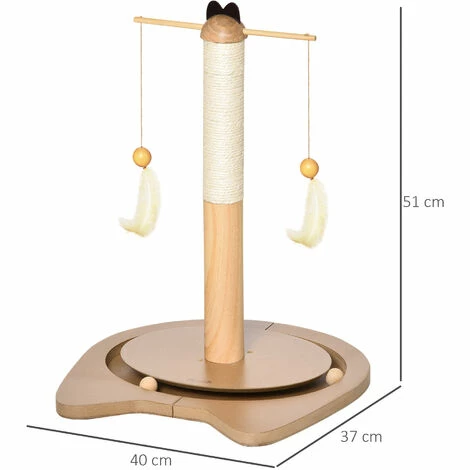 PawHut Poteau à griffer pour chat - poteau à chat en sisal avec jeu 2 boules et 2 plumes suspendues rotatives MDF aspect bois PawHut Poteau à Griffer Pour Chat - Poteau à Chat En Sisal Avec Jeu 2 Boules Et 2 Plumes Suspendues Rotatives MDF Aspect Bois -PawHut Soldes Boutique 42169165 3