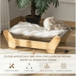 PawHut Lit Pour Chien Chat Hamac Chien Chat Avec Coussin Peluche Douce Châssis Bois De Pin -PawHut Soldes Boutique 42169166 4
