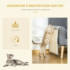 PawHut Lot De 2 Tapis Griffoir Chat Grattoir Chat En Sisal Grattoir De Canapé, Sol Ou Mur Dim. 130L X 45l Cm Gris - Gris -PawHut Soldes Boutique 42169167 4