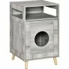 PawHut Maison De Toilette Pour Chat Espace De Rangement Porte Magnétique Pieds Bois De Pin Dim. 48L X 53l X 79H Cm Aspect Bois Gris -PawHut Soldes Boutique 42169168 1