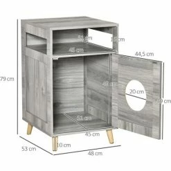 PawHut Maison De Toilette Pour Chat Espace De Rangement Porte Magnétique Pieds Bois De Pin Dim. 48L X 53l X 79H Cm Aspect Bois Gris -PawHut Soldes Boutique 42169168 3