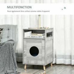 PawHut Maison De Toilette Pour Chat Espace De Rangement Porte Magnétique Pieds Bois De Pin Dim. 48L X 53l X 79H Cm Aspect Bois Gris -PawHut Soldes Boutique 42169168 4