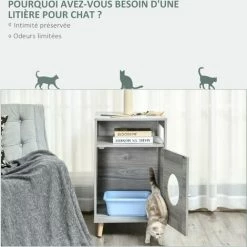 PawHut Maison De Toilette Pour Chat Espace De Rangement Porte Magnétique Pieds Bois De Pin Dim. 48L X 53l X 79H Cm Aspect Bois Gris -PawHut Soldes Boutique 42169168 5