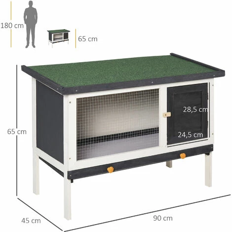 PawHut Clapier sur pied cage à lapin avec niche intérieure toit ouvrant porte verrouillable dim. 90L x 45l x 65H cm noir blanc vert PawHut Clapier Sur Pied Cage à Lapin Avec Niche Intérieure Toit Ouvrant Porte Verrouillable Dim. 90L X 45l X 65H Cm Noir Blanc Vert -PawHut Soldes Boutique 42224793 3