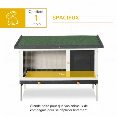 PawHut Clapier sur pied cage à lapin avec niche intérieure toit ouvrant porte verrouillable dim. 90L x 45l x 65H cm noir blanc vert PawHut Clapier Sur Pied Cage à Lapin Avec Niche Intérieure Toit Ouvrant Porte Verrouillable Dim. 90L X 45l X 65H Cm Noir Blanc Vert -PawHut Soldes Boutique 42224793 4