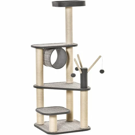 PawHut Arbre à chats multi-équipements H130 cm griffoirs grattoirs plateformes tunnel jeu boules suspendues polyester gris - Gris PawHut Arbre à Chats Multi-équipements H130 Cm Griffoirs Grattoirs Plateformes Tunnel Jeu Boules Suspendues Polyester Gris - Gris -PawHut Soldes Boutique 42502411 1