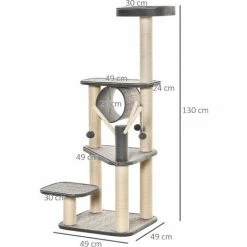 PawHut Arbre à Chats Multi-équipements H130 Cm Griffoirs Grattoirs Plateformes Tunnel Jeu Boules Suspendues Polyester Gris - Gris 4 PawHut Arbre à Chats Multi-équipements H130 Cm Griffoirs Grattoirs Plateformes Tunnel Jeu Boules Suspendues Polyester Gris - Gris -PawHut Soldes Boutique 42502411 3