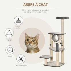 PawHut Arbre à Chats Multi-équipements H130 Cm Griffoirs Grattoirs Plateformes Tunnel Jeu Boules Suspendues Polyester Gris - Gris 5 PawHut Arbre à Chats Multi-équipements H130 Cm Griffoirs Grattoirs Plateformes Tunnel Jeu Boules Suspendues Polyester Gris - Gris -PawHut Soldes Boutique 42502411 4
