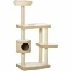 PawHut Arbre à Chats Style Cosy Chic H135 Cm Griffoirs Sisal Naturel Niche Plateformes Peluche Courte Bicolore Beige Café -PawHut Soldes Boutique 42502412 1