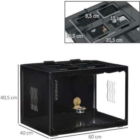 PawHut Terrarium en verre - vivarium reptiles & batraciens - habitat tortue - couvercle grillagé 2 parties amovibles - distributeur eau, thermomètre, 2 douilles inclus - ABS acrylique noir PawHut Terrarium En Verre - Vivarium Reptiles & Batraciens - Habitat Tortue - Couvercle Grillagé 2 Parties Amovibles - Distributeur Eau, Thermomètre, 2 Douilles Inclus - ABS Acrylique Noir -PawHut Soldes Boutique 43542921 3