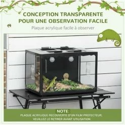 PawHut Terrarium En Verre - Vivarium Reptiles & Batraciens - Habitat Tortue - Couvercle Grillagé 2 Parties Amovibles - Distributeur Eau, Thermomètre, 2 Douilles Inclus - ABS Acrylique Noir 5 PawHut Terrarium En Verre - Vivarium Reptiles & Batraciens - Habitat Tortue - Couvercle Grillagé 2 Parties Amovibles - Distributeur Eau, Thermomètre, 2 Douilles Inclus - ABS Acrylique Noir -PawHut Soldes Boutique 43542921 4