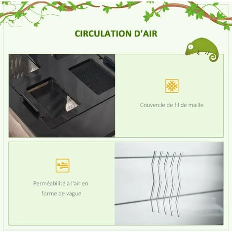 PawHut Terrarium en verre - vivarium reptiles & batraciens - habitat tortue - couvercle grillagé 2 parties amovibles - distributeur eau, thermomètre, 2 douilles inclus - ABS acrylique noir PawHut Terrarium En Verre - Vivarium Reptiles & Batraciens - Habitat Tortue - Couvercle Grillagé 2 Parties Amovibles - Distributeur Eau, Thermomètre, 2 Douilles Inclus - ABS Acrylique Noir -PawHut Soldes Boutique 43542921 5