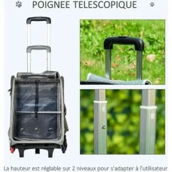 PawHut Sac à Dos Trolley Chariot Sur Roulettes 2 En 1 Pour Chien Chat Poignée Telescopique 6 Roues En étoile Coussin Et Attache Inclus Oxford Motif écailles Gris Brillant - Gris -PawHut Soldes Boutique 44066330 5