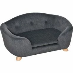 PawHut Canapé Chien Lit Pour Chien Design Scandinave Coussin Moelleux Amovible Pieds Bois Massif Dim. 70L X 47l X 30H Cm Peluche Courte Polyester Gris