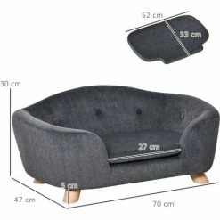 PawHut Canapé Chien Lit Pour Chien Design Scandinave Coussin Moelleux Amovible Pieds Bois Massif Dim. 70L X 47l X 30H Cm Peluche Courte Polyester Gris -PawHut Soldes Boutique 44066340 3