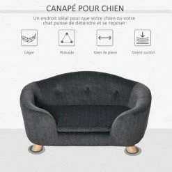 PawHut Canapé Chien Lit Pour Chien Design Scandinave Coussin Moelleux Amovible Pieds Bois Massif Dim. 70L X 47l X 30H Cm Peluche Courte Polyester Gris -PawHut Soldes Boutique 44066340 4