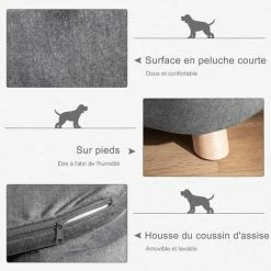 PawHut Canapé Chien Lit Pour Chien Design Scandinave Coussin Moelleux Amovible Pieds Bois Massif Dim. 70L X 47l X 30H Cm Peluche Courte Polyester Gris -PawHut Soldes Boutique 44066340 5