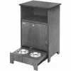 PawHut Meuble De Rangement Pour Animaux - Autopetfeeder Station - Placard Porte Basculante - Niche - Tiroir Coulissant 2 Gamelles Acier Inox. Intégrées - Aspect Bois Gris - Gris -PawHut Soldes Boutique 44066350 1