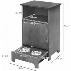 PawHut Meuble De Rangement Pour Animaux - Autopetfeeder Station - Placard Porte Basculante - Niche - Tiroir Coulissant 2 Gamelles Acier Inox. Intégrées - Aspect Bois Gris - Gris -PawHut Soldes Boutique 44066350 3