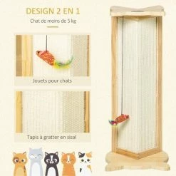 PawHut Griffoir Grattoir Design Tête De Chat - Jouet Souris Suspendue Intégré - Griffoir D'angle Polyvalent - Sisal Naturel Bois De Pin - Beige -PawHut Soldes Boutique 44066374 4