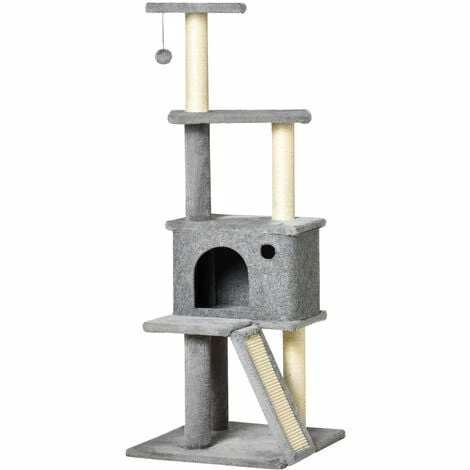 PawHut Arbre à chat centre d'activités multi-équipé griffoirs grattoir jeu boule suspendue niche housse amovible plateformes gris PawHut Arbre à Chat Centre D'activités Multi-équipé Griffoirs Grattoir Jeu Boule Suspendue Niche Housse Amovible Plateformes Gris -PawHut Soldes Boutique 44807842 1