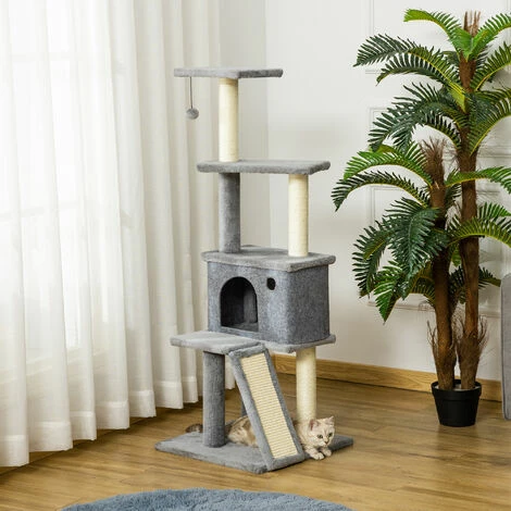 PawHut Arbre à chat centre d'activités multi-équipé griffoirs grattoir jeu boule suspendue niche housse amovible plateformes gris PawHut Arbre à Chat Centre D'activités Multi-équipé Griffoirs Grattoir Jeu Boule Suspendue Niche Housse Amovible Plateformes Gris -PawHut Soldes Boutique 44807842 2