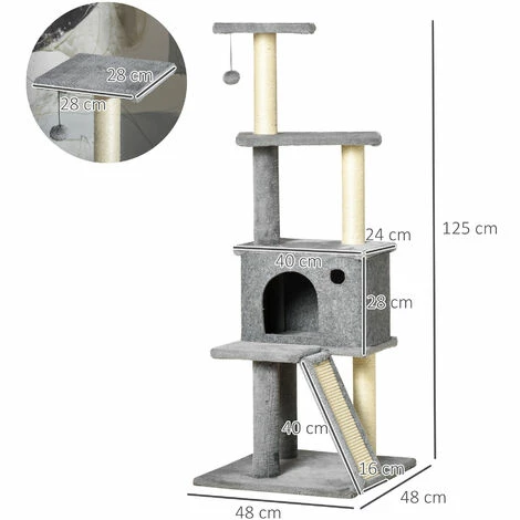 PawHut Arbre à chat centre d'activités multi-équipé griffoirs grattoir jeu boule suspendue niche housse amovible plateformes gris PawHut Arbre à Chat Centre D'activités Multi-équipé Griffoirs Grattoir Jeu Boule Suspendue Niche Housse Amovible Plateformes Gris -PawHut Soldes Boutique 44807842 3