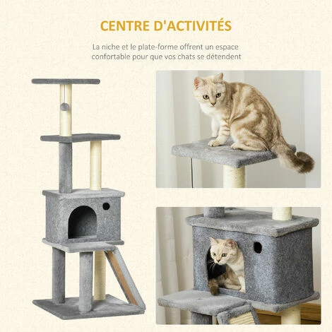 PawHut Arbre à chat centre d'activités multi-équipé griffoirs grattoir jeu boule suspendue niche housse amovible plateformes gris PawHut Arbre à Chat Centre D'activités Multi-équipé Griffoirs Grattoir Jeu Boule Suspendue Niche Housse Amovible Plateformes Gris -PawHut Soldes Boutique 44807842 5
