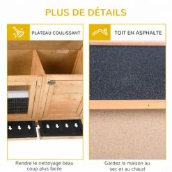 PawHut Clapier Sur Pieds - Cage à Lapin - 2 Plateaux Coulissants à Excrément, 2 Portes Verrouillables, Toit Bitumé Ouvrant, Râtelier à Foin - Bois Sapin Pré-huilé - Orange 5 PawHut Clapier Sur Pieds - Cage à Lapin - 2 Plateaux Coulissants à Excrément, 2 Portes Verrouillables, Toit Bitumé Ouvrant, Râtelier à Foin - Bois Sapin Pré-huilé - Orange -PawHut Soldes Boutique 45628588 4