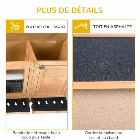 PawHut Clapier sur pieds - cage à lapin - 2 plateaux coulissants à excrément, 2 portes verrouillables, toit bitumé ouvrant, râtelier à foin - bois sapin pré-huilé - Orange PawHut Clapier Sur Pieds - Cage à Lapin - 2 Plateaux Coulissants à Excrément, 2 Portes Verrouillables, Toit Bitumé Ouvrant, Râtelier à Foin - Bois Sapin Pré-huilé - Orange -PawHut Soldes Boutique 45628588 4