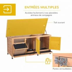 PawHut Clapier Sur Pieds - Cage à Lapin - 2 Plateaux Coulissants à Excrément, 2 Portes Verrouillables, Toit Bitumé Ouvrant, Râtelier à Foin - Bois Sapin Pré-huilé - Orange 6 PawHut Clapier Sur Pieds - Cage à Lapin - 2 Plateaux Coulissants à Excrément, 2 Portes Verrouillables, Toit Bitumé Ouvrant, Râtelier à Foin - Bois Sapin Pré-huilé - Orange -PawHut Soldes Boutique 45628588 5