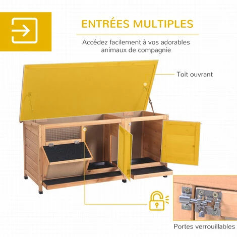 PawHut Clapier sur pieds - cage à lapin - 2 plateaux coulissants à excrément, 2 portes verrouillables, toit bitumé ouvrant, râtelier à foin - bois sapin pré-huilé - Orange PawHut Clapier Sur Pieds - Cage à Lapin - 2 Plateaux Coulissants à Excrément, 2 Portes Verrouillables, Toit Bitumé Ouvrant, Râtelier à Foin - Bois Sapin Pré-huilé - Orange -PawHut Soldes Boutique 45628588 5