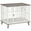 PawHut Cage Pour Chien Animaux Sur Pied - Dim. 86L X 60l X 70H Cm - Grand Coussin Peluche Courte Inclus - Porte Verrouillable - Acier Blanc Panneaux Particules Aspect Bois Gris - Gris